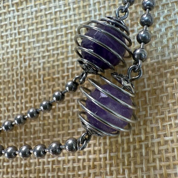 Vintage MILOR Italy Necklace With Caged Faceted Purple Amethyst Beads On Stainle - Picture 5 of 13